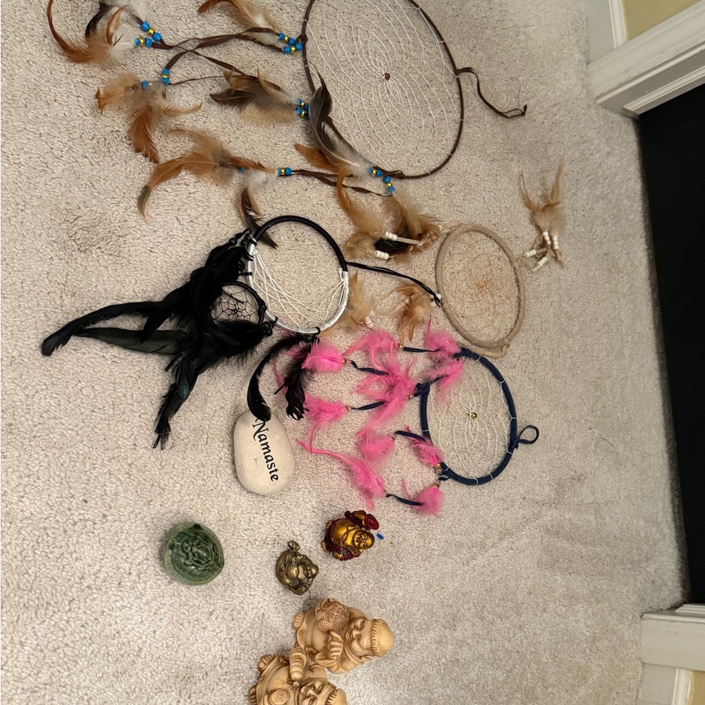 Bohemian Dreamcatcher Set with Pink and Brown Feathers